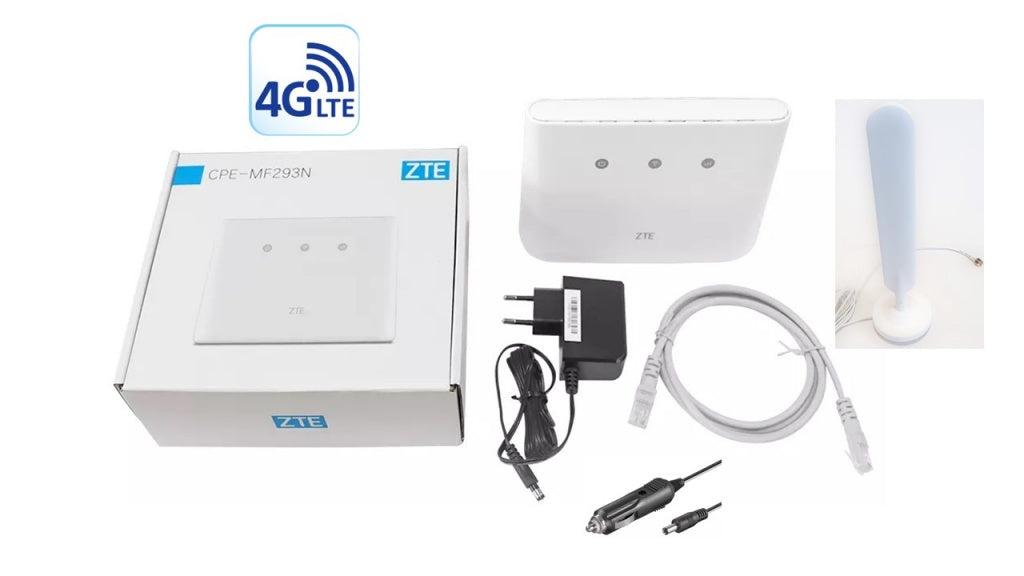 ZTE MF293N LTE 4G/wifi router + 4G antenne set 12 Volt.